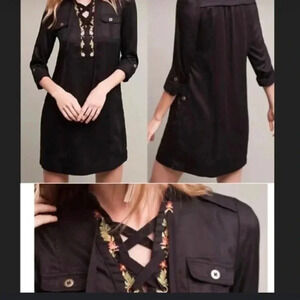 Holding Horses embroidered lace up Lon sleeve dress